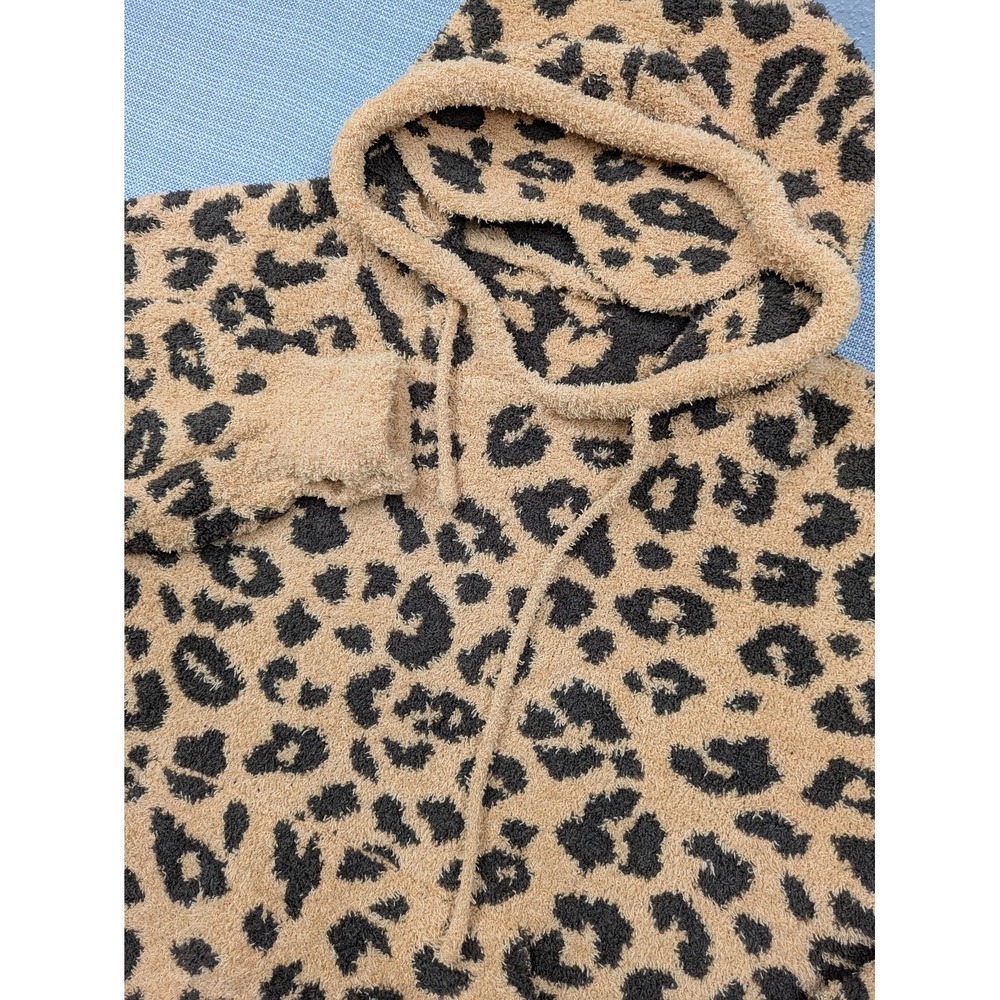 Big Blanket Co Sleepshirt Womens OSFA Beige Leopard Hooded Fleece Cozy Oversized